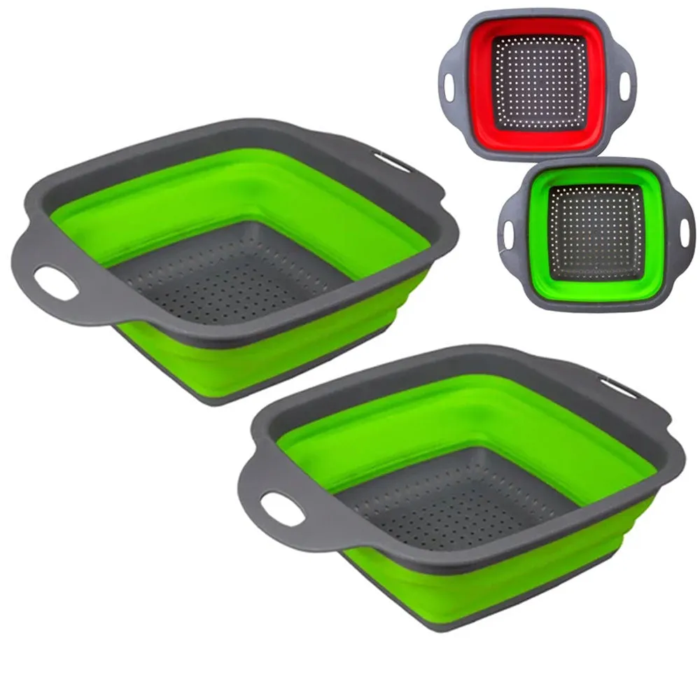 2 Pc Collapsible Strainer Colander Basket Folding Rinse Pasta Drainer Kitchen