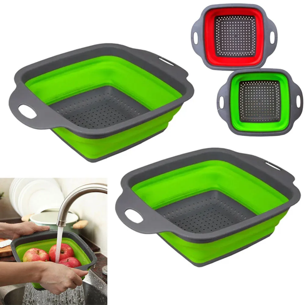 2 Pc Collapsible Strainer Colander Basket Folding Rinse Pasta Drainer Kitchen