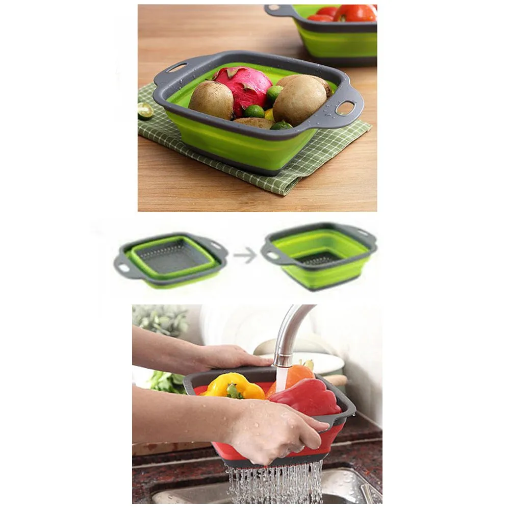 2 Pc Collapsible Strainer Colander Basket Folding Rinse Pasta Drainer Kitchen