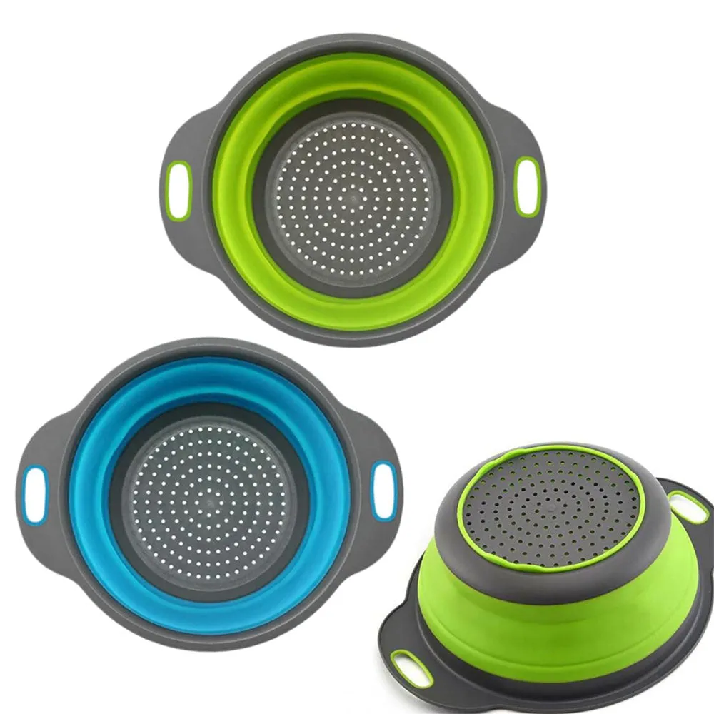 2 Pc Silicone Strainer Round Collapsible Colander Folding Wash Veggies Drainer