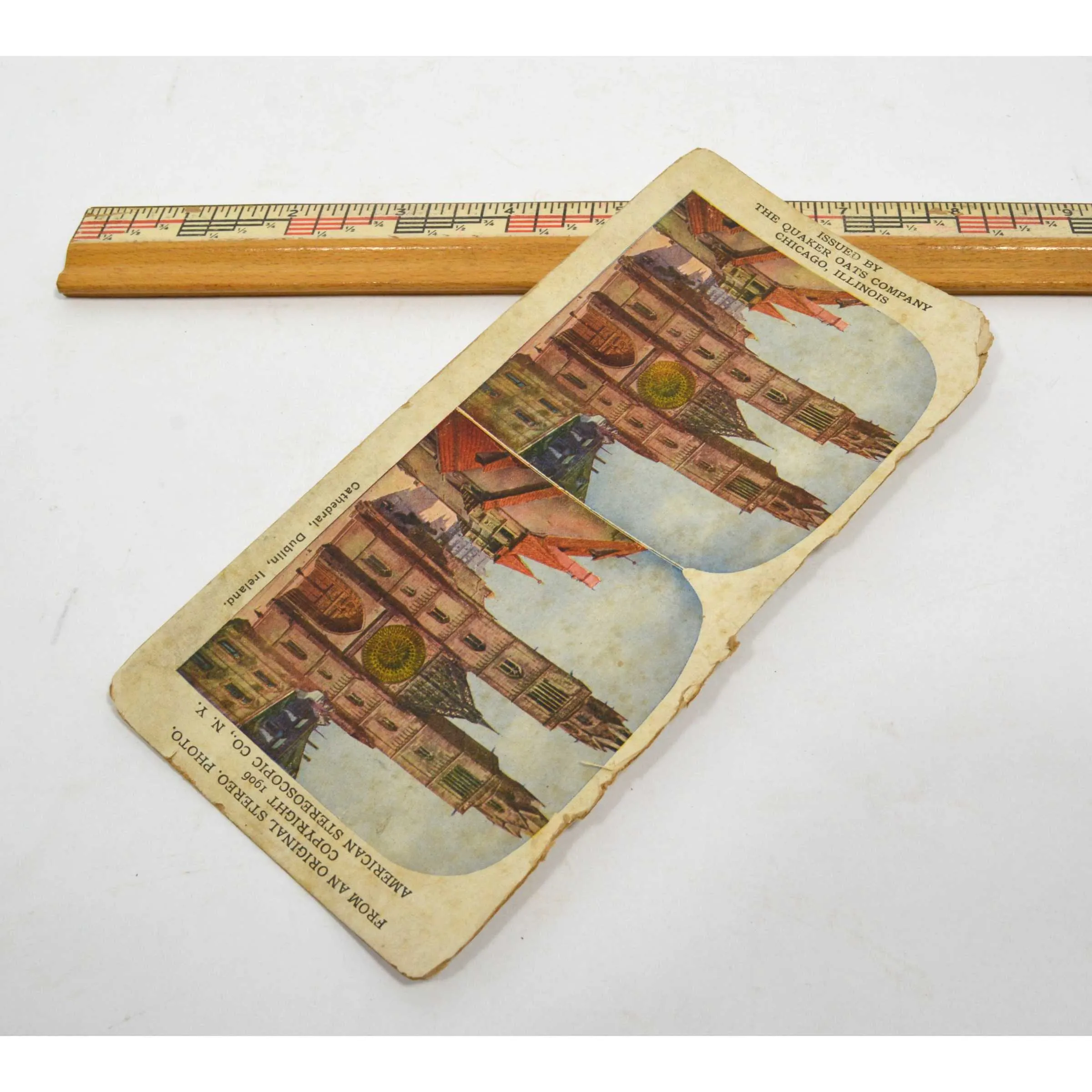 Antique AMERICAN STEREOSCOPIC CO. STEREOVIEW Dublin Cathedral QUAKER OATS c.1906