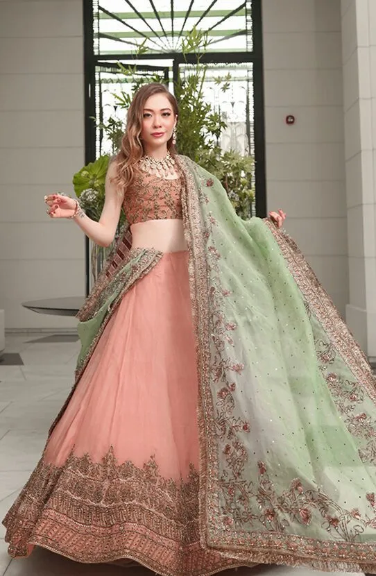 Bordered Lehenga with Embellished Silk Choli and a Dupatta