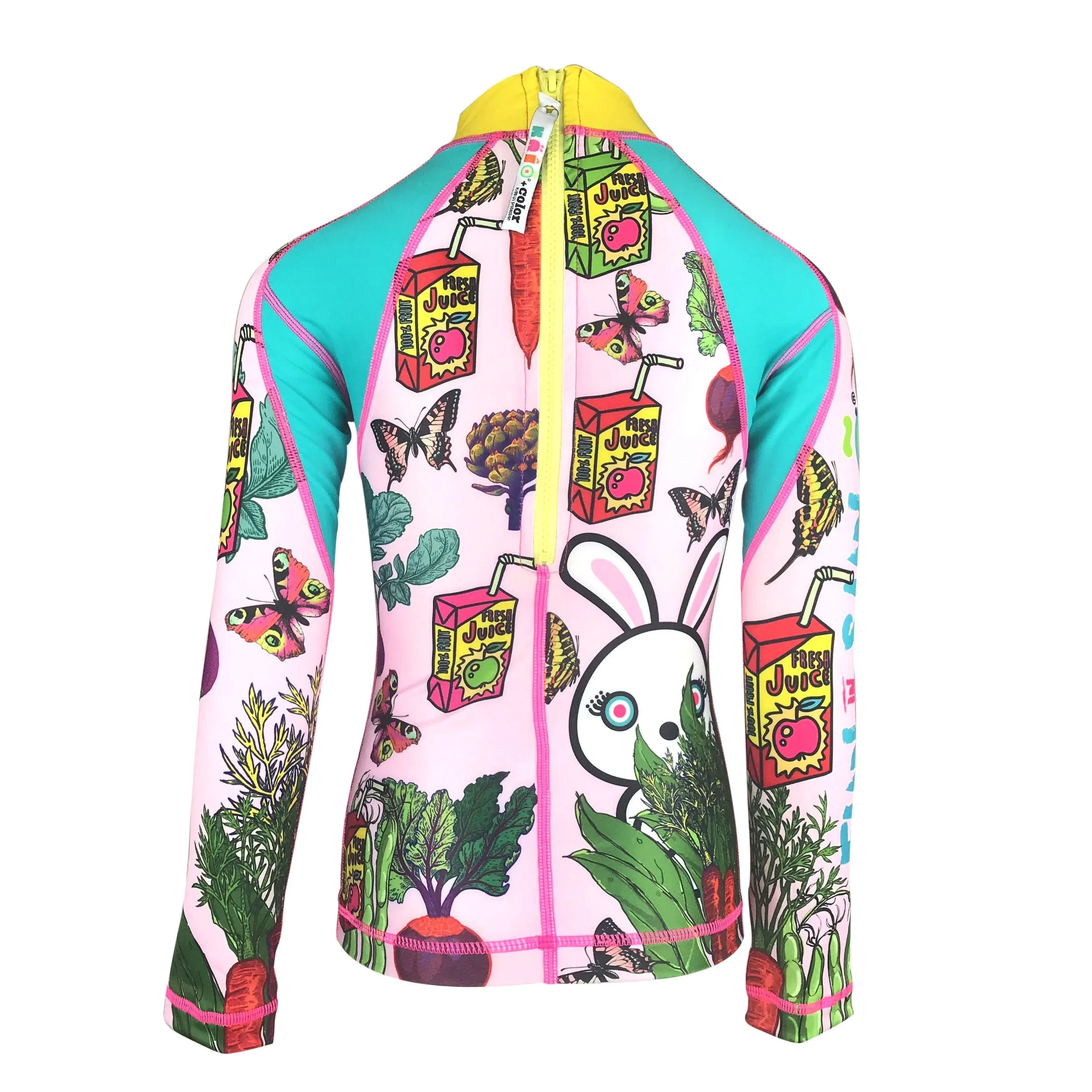 Bunny Veggies Girls Long Sleeve Rash Guard Shirt With Zipper