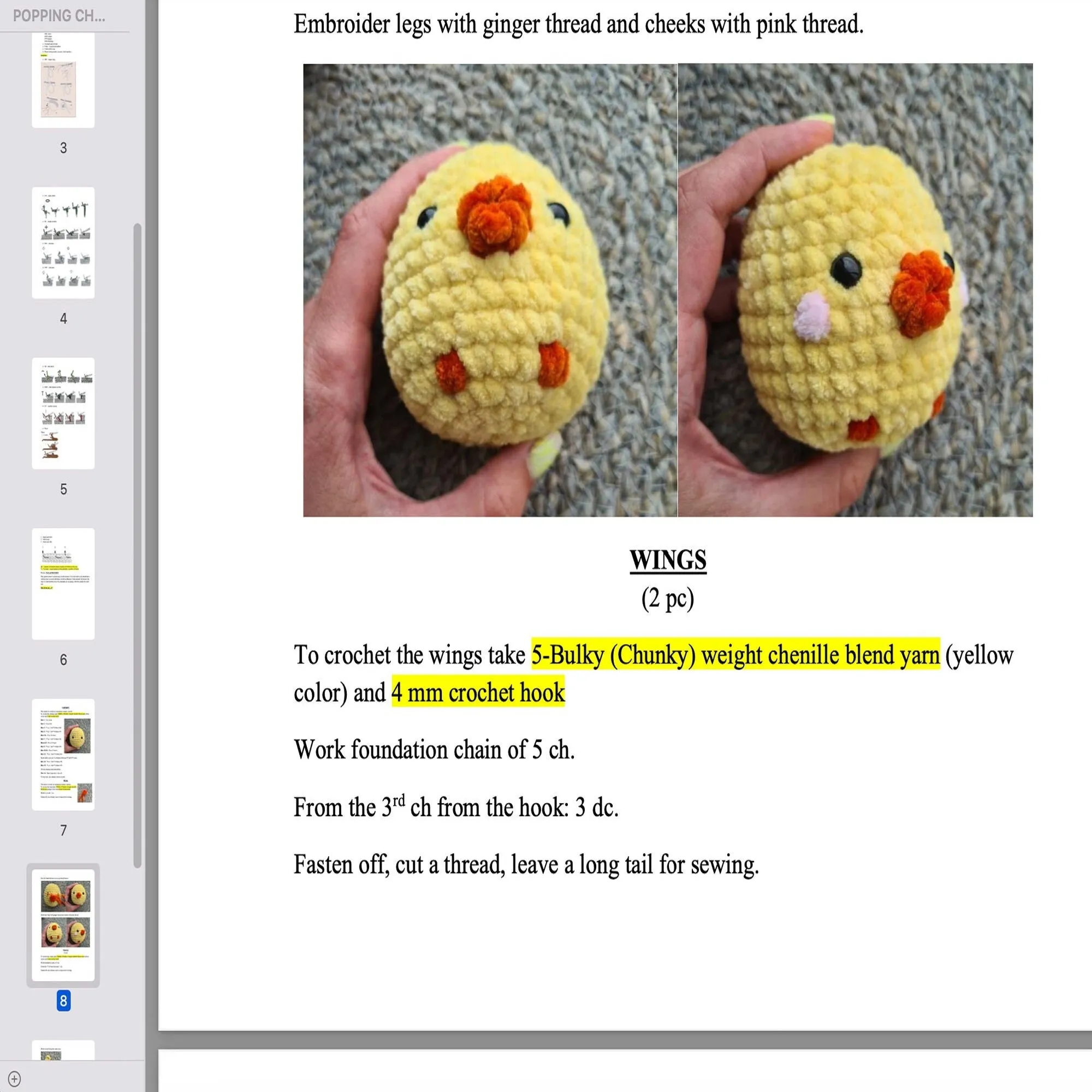 Crochet No Sew Chicken pattern, US standard terms, Skill level beginner
