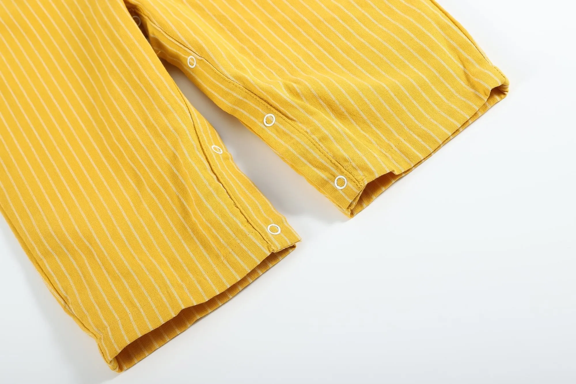 Mustard Pinstripe Smocked Pumpkin Overalls