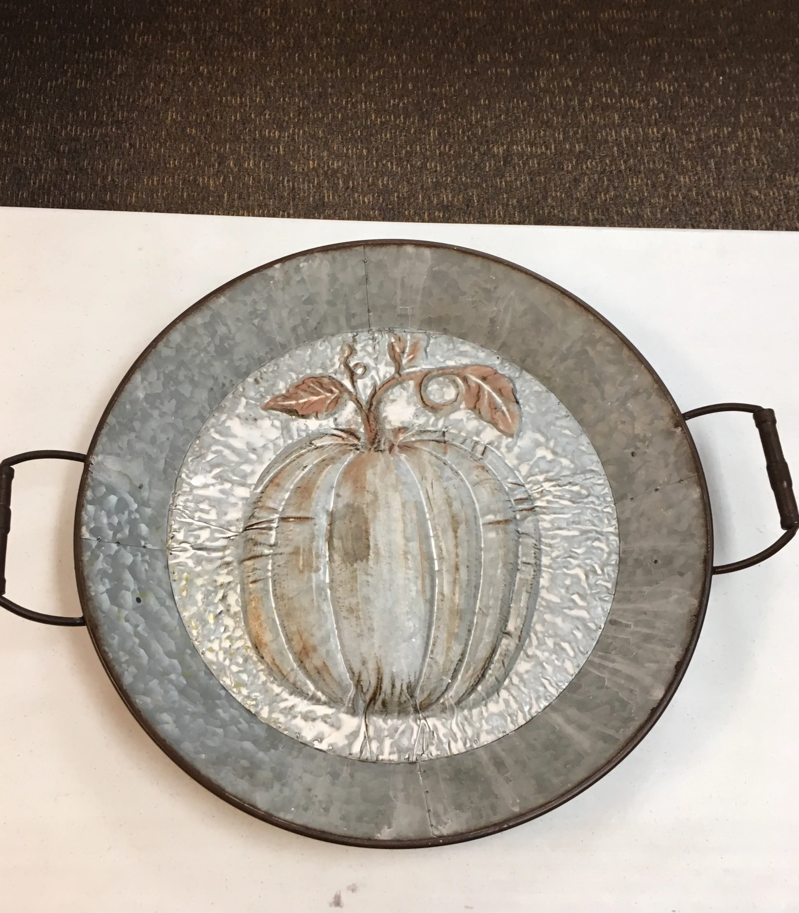 Pumpkin Galvanized Tin Pumpkin Tray with Handles