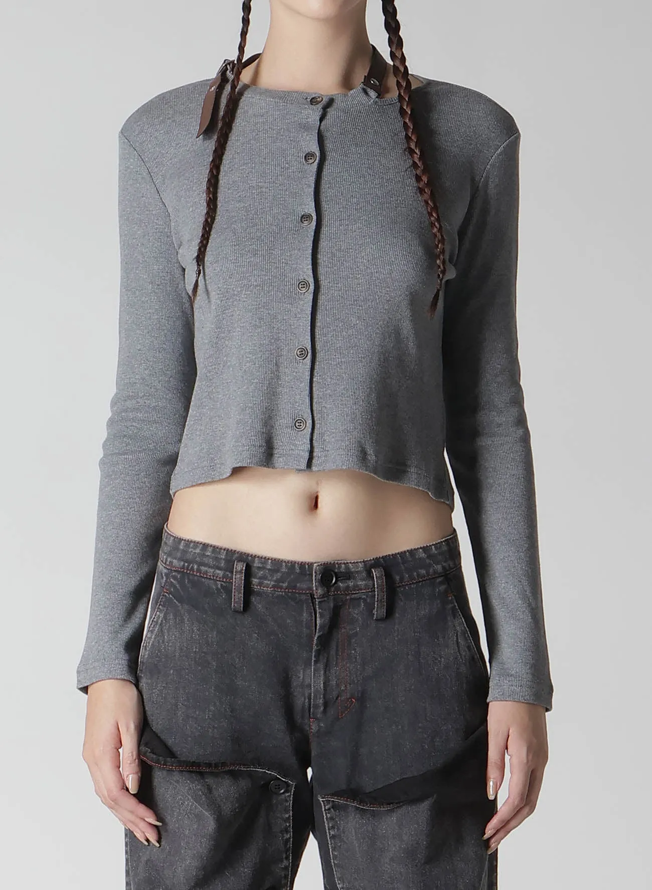 RIB STITCH CARDIGAN WITH CHOKER