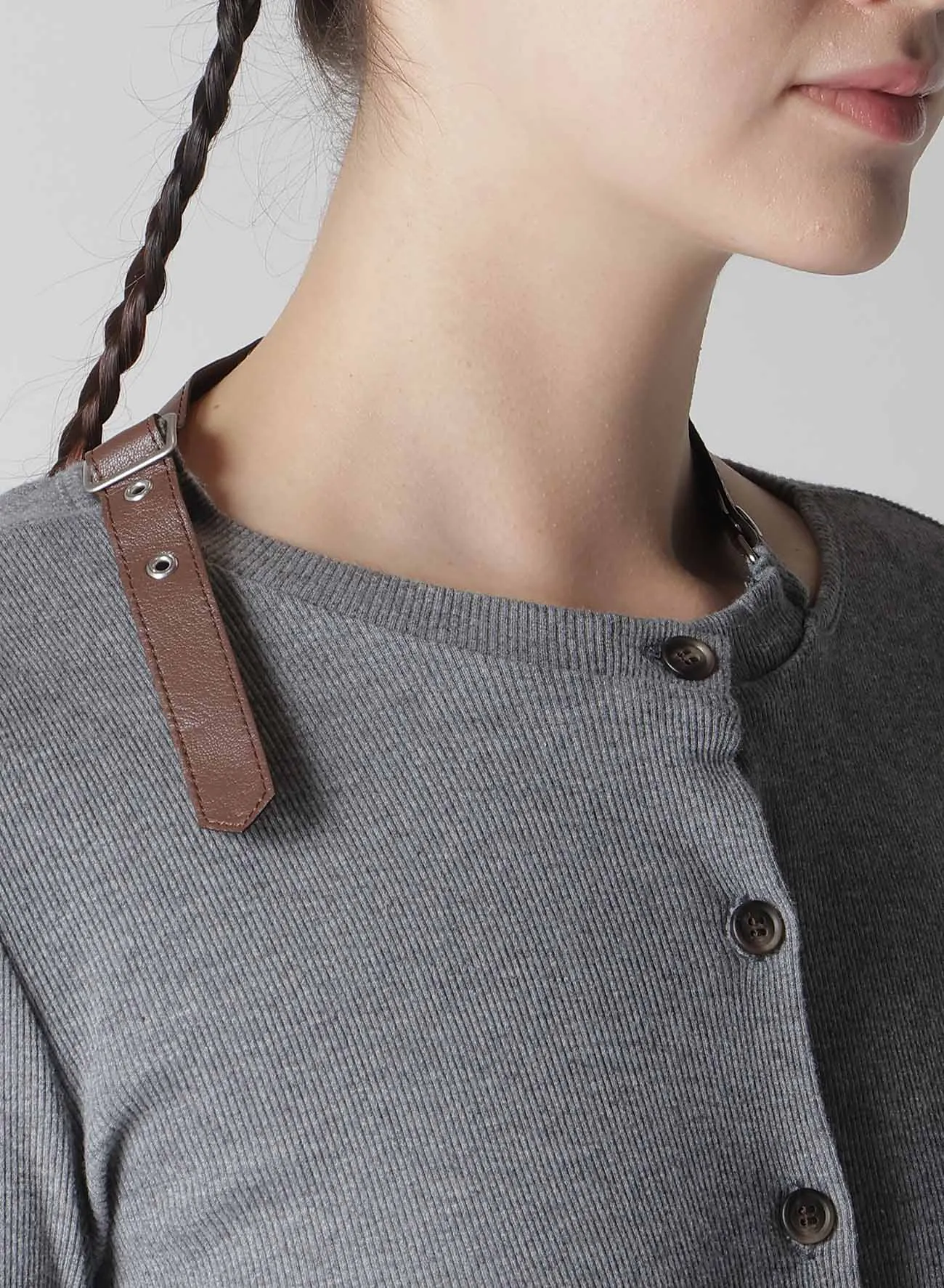 RIB STITCH CARDIGAN WITH CHOKER